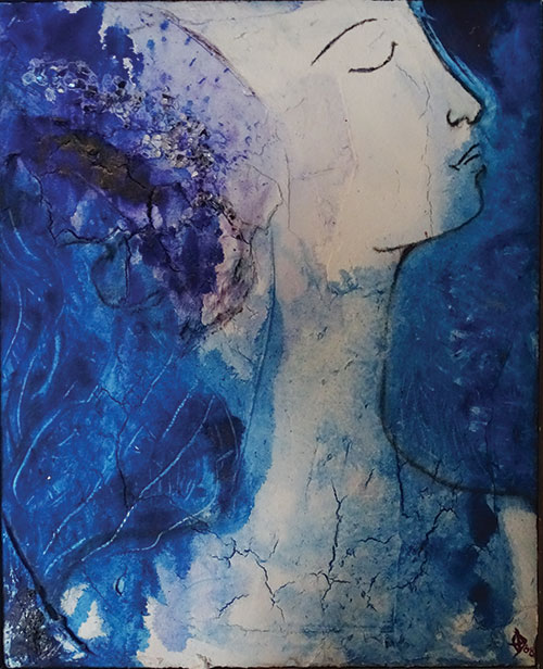 Bleu - peinture huile sur bois Eva Belabbas
