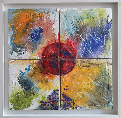 Quatuor peintures huile sur bois Eva Belabbas